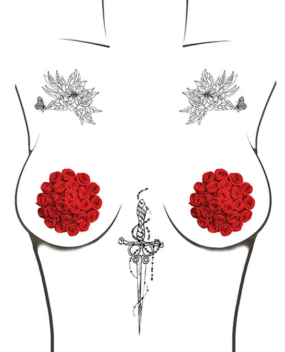 Burlesque First Impression Roses Reusable Silicone Nipztix - Red O-s
