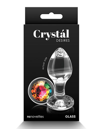 Crystal Desires Glass Round Gem Butt Plug - Rainbow