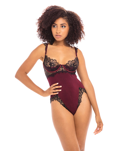 Fall Nicole Satin & Lace Teddy Zinfandel/black
