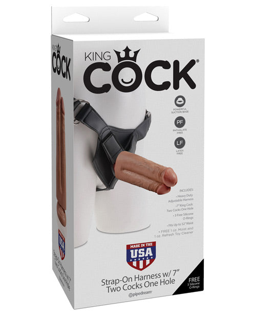 "King Cock Strap-on Harness W/7"" Two Cocks One Hole"