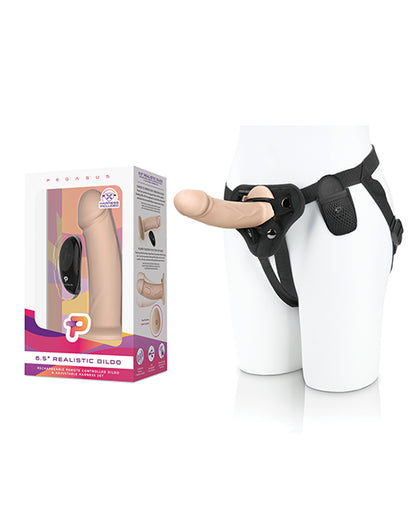 Pegasus 6.5" Rechargeable Dildo Harness & Remote Set