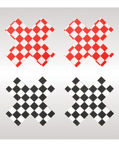 Peekaboos Off The Wall Checkered Pasties - 2 Pairs 1 Black-1 Red