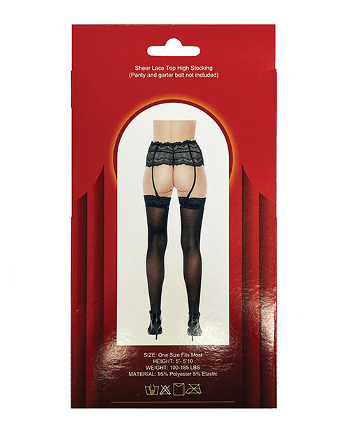 Sheer Lace Top Stocking Black O-s