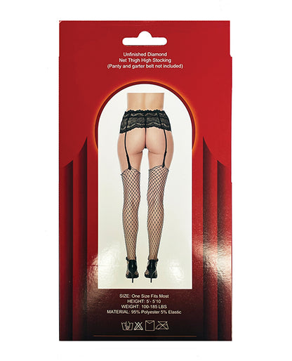 Unfinished Diamond Net Thigh High Black O-s