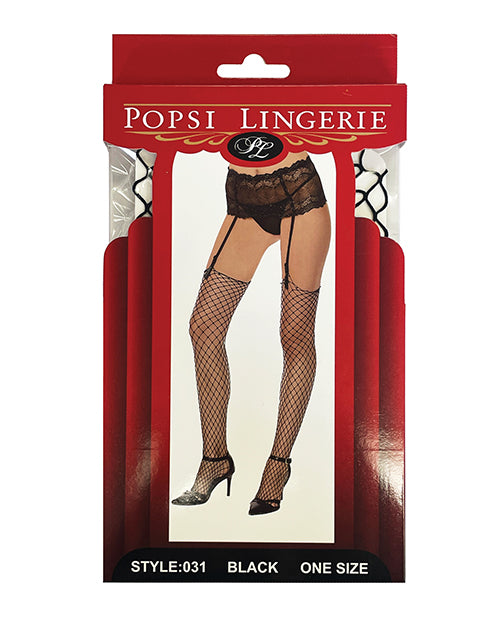 Unfinished Diamond Net Thigh High Black O-s