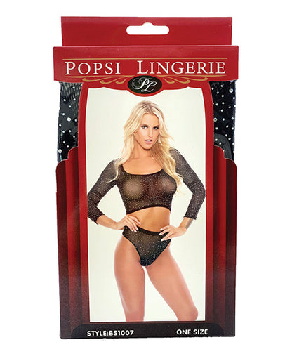 Rhinestone Crop Top W-high Waist Panty Black O-s