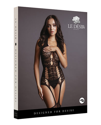 Shots Le Desir Lace Suspender Bodystocking Black O-s