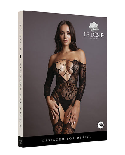 Shots Le Desir Criss Cross Neck Bodystocking Black O-s