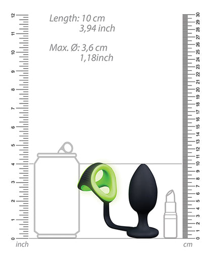 Shots Ouch Butt Plug W-cock Ring & Ball Strap - Glow In The Dark