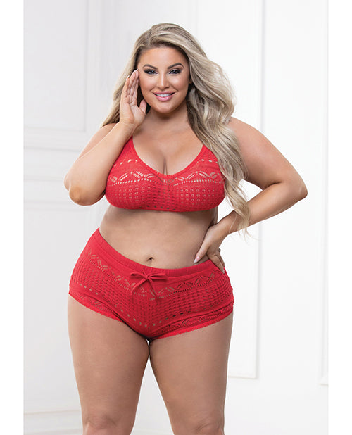 Knit Bralette & Cheeky Shorts Flame Scarlet 1x-2x