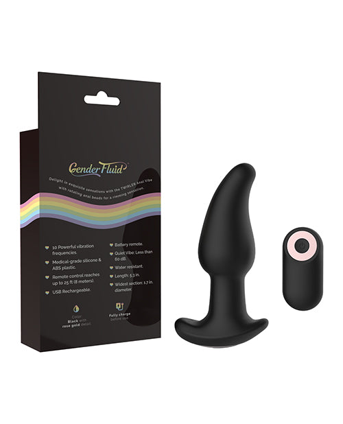 Gender Fluid Twirler Anal Vibe W-remote - Black