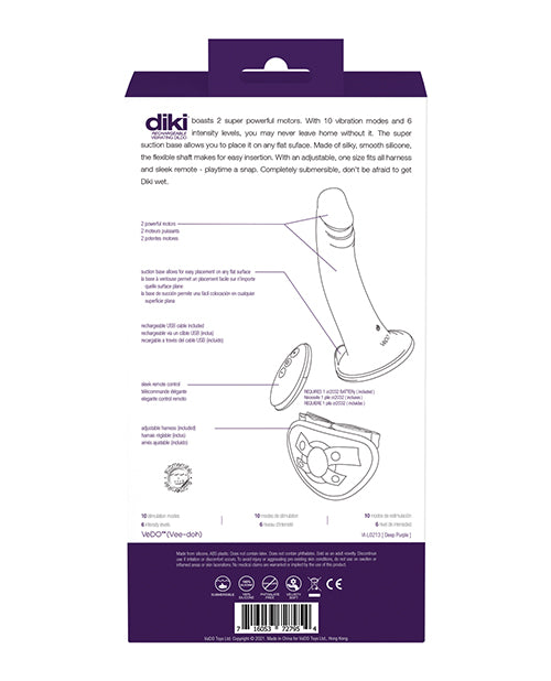 Vedo Diki Rechargeable Vibrating Dildo W-harness - Deep Purple