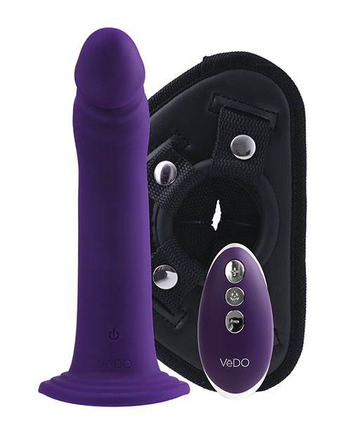 Vedo Diki Rechargeable Vibrating Dildo W-harness - Deep Purple