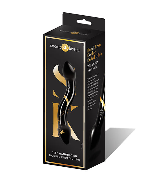 Secret Kisses 7.5" Handblown Double Ended Dildo - Black-gold