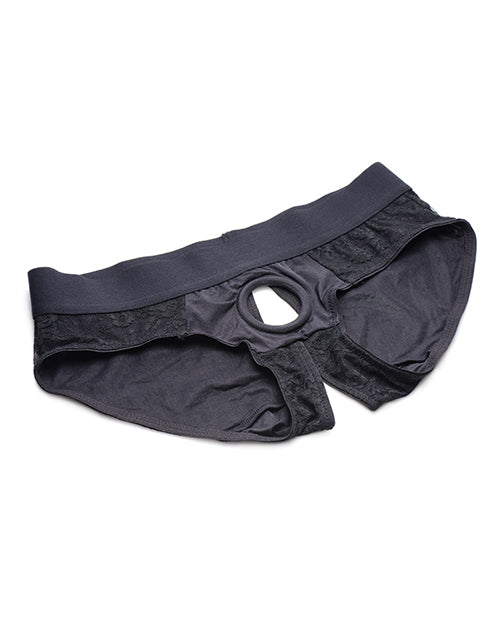 Strap U Lace Crotchless Panty Harness - Black