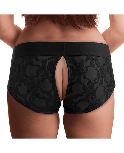 Strap U Lace Crotchless Panty Harness - Black