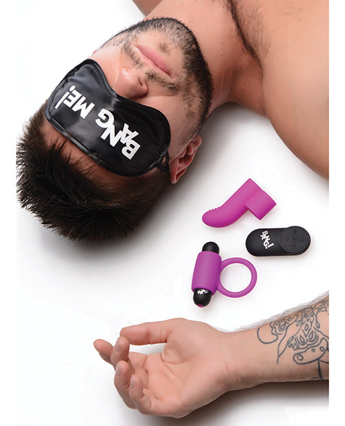 No Eta Bang! Couple's Kit With Rc Bullet, Blindfold, Cock Ring & Finger Vibe - Purple