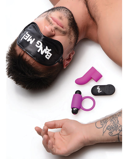 No Eta Bang! Couple's Kit With Rc Bullet, Blindfold, Cock Ring & Finger Vibe - Purple